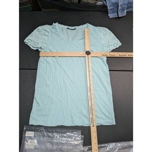 Lucky BRAND Mint Green Lace Trim Short Sleeves Daytime T-shirt Women's Small - Picture 4 of 4